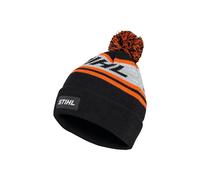 STIHL Mütze POMPON 24 Bommelmütze schwarz/orange/grau mit gestricktem STIHL-Logo