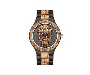 (Stil 1) Cool Man Steampunk Totenkopf Holzuhr Herren Skelett Gravur Mexiko Punk Rock Zifferblatt Uhr