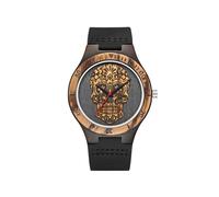 (Stil 2) Cool Man Steampunk Totenkopf Holzuhr Herren Skelett Gravur Mexiko Punk Rock Zifferblatt Uhr