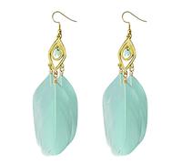 Stil Ohrringe Retro Mode Blätter Lange Feder Ohrringe Strandurlaub Stil Weibliche Ohrringe Glasohrringe Für (Sky Blue, One Size)