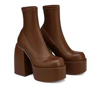 Stiletto-Absatz-Stiefel High Heel Overknee-Stiefel, Plateau-Stiefel Mit Runder Zehe, Sexy Kleidschuh,Braun,35 EU