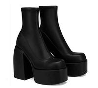 Stiletto-Absatz-Stiefel High Heel Overknee-Stiefel, Plateau-Stiefel Mit Runder Zehe, Sexy Kleidschuh,Schwarz,38 EU