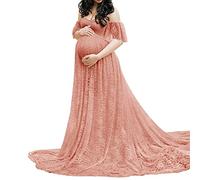 Still-Nachthemd Umstandskleid aus Spitze für Damen mit kurzen Ärmeln, langes Kleid, Fotografie, Kleid mit fliegenden Ärmeln Hochzeitskleid Schwanger (PK2, M)