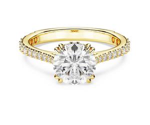 Stilla Cocktailring, Rundschliff, Pavé, Weiß, Goldlegierungsschicht 52