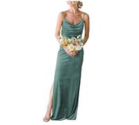 Stillluxury Brautjungfernkleid aus Samt, Maxi, zwei Schlitze, Spaghettiträger, Hochzeit, Party, Abendkleid, PM05B, Eukalyptus, 34