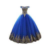 Stillluxury Tüll Quinceanera Ballkleid Gold Applikationen Sweet 16 Prom Prinzessin Kleider Lang Frauen Quc14, Blau C, 38