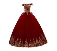 Stillluxury Tüll Quinceanera Ballkleid Gold Applikationen Sweet 16 Prom Prinzessin Kleider Lang Frauen Quc14, Burgund C, 38