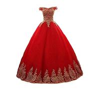 Stillluxury Tüll Quinceanera Ballkleid Gold Applikationen Sweet 16 Prom Prinzessin Kleider Lang Frauen Quc14, rot C, 38