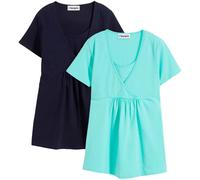 Stillshirt BONPRIX "2-in-1 Umstands- und Stillshirts (2er Pack?)", Damen, Gr. 44/46 (L), blau (dunkelblau, mentholblau), Obermaterial: 95% Baumwolle, 5% Elasthan, figurumspielend, Shirts, figurumspiel