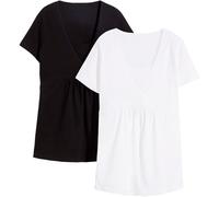 Stillshirt BONPRIX "2-in-1 Umstands- und Stillshirts (2er Pack?)", Damen, Gr. 44/46 (L), schwarz (schwarz, weiß), Obermaterial: 95% Baumwolle, 5% Elasthan, figurumspielend, Shirts, figurumspielende Pa