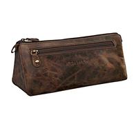 STILORD Alexis Vintage Leder Etui Stiftemappe mit 2 Fächern und Reißverschluss Federtasche Federmäppchen Schlampermäppchen Echtes Leder Farbe:Sepia - braun