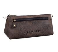 STILORD 'Alexis' Vintage Leder Etui Stiftemappe mit 2 Fächern und Reißverschluss Federtasche Federmäppchen Schlampermäppchen Echtes Leder, Farbe:Canyon - braun