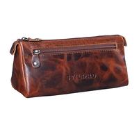 STILORD Alexis Vintage Leder Etui Stiftemappe mit 2 Fächern und Reißverschluss Federtasche Federmäppchen Schlampermäppchen Echtes Leder Farbe:Milano - braun