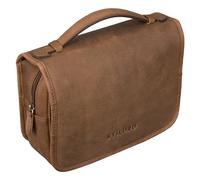 STILORD 'Arlo' Leder Kulturtasche zum Aufhängen Kulturbeutel Waschtasche mit Henkel und Ring Reise Necessaire Vintage Leder Toilettentasche für Damen und Herren, Farbe:mittel - braun