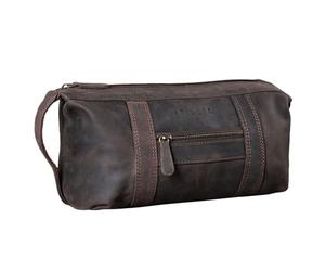 STILORD Bruno Leder Kulturbeutel Vintage für Herren Damen Große Kulturtasche Zwei Fächer Waschtasche mit Henkel für Reisen Farbe:dunkel - braun