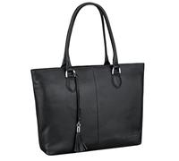 STILORD 'Callie' Echt Leder Shopper Tasche Damen Handtasche Groß - Tote Bag Leder-Tasche Vintage Schultertasche Frauen Henkeltasche Arbeitstasche mit Laptopfach 15.6 Zoll, Farbe:schwarz