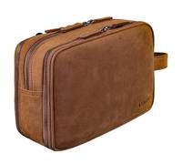 STILORD 'Catania' großer Reise-Kulturbeutel Leder Herren Damen Kulturtasche Schicke Kosmetiktasche Beautycase Badtasche Toiletry Bag Leather Wash Bag Echtleder Waschtasche, Farbe:tan - Dunkelbraun