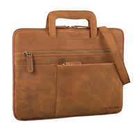 STILORD "Cole Vintage Laptoptasche 14 Zoll Leder Herren Schmal Laptophülle Echtleder Dokumententasche für Laptop Arbeit Business Reise Farbe:tan - dunkelbraun