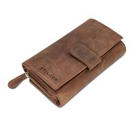 STILORD "Elisa Geldbörse Damen braun Leder Groß viele Fächer mit Reißverschluss Portemonnaie Damen RFID-Schutz Frauen Geldbeutel extra Münzfach im Hochformat Echt-Leder