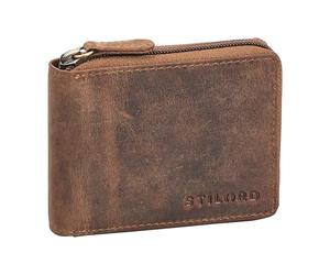 STILORD "Ernie Wiener Schachtel Geldbörse Leder Portemonnaie Damen Klein Echtleder Münzbörsen Portmonee Herren Brieftasche- Geldbeutel mit Reißverschluss Kleingeldbörse Farbe:mittel - braun