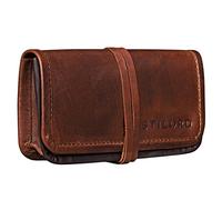 STILORD 'Flavio' Leder Tabakbeutel Tabaktasche Drehertasche Lederaccessoire Kopfhörertasche Unisex Vintage Leder, Farbe:Cognac - Dunkelbraun