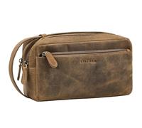 STILORD Gaius Reise Kulturbeutel Herren Leder Kulturtasche Echtleder Männer Waschtasche mit 2 Hauptfächern & Tragegriff Kompakt Toilettasche Vintage für Urlaub & Alltag Farbe:mittel - braun