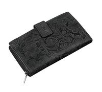 STILORD "Greta Vintage Damen Geldbörse Leder Portemonnaie Blumen Muster Große Geldbörse Lianen Gross Quer 13x EC-Karten und Kleingeld aus Rindsleder Farbe:schwarz floral