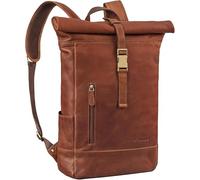 STILORD Harriet Vintage Rolltop Rucksack Leder mit Laptop-Fach 15,6-17 Zoll Fahrradrucksack Kurierrucksack für Damen und Herren aus weichem Leder Farbe:Cognac - braun