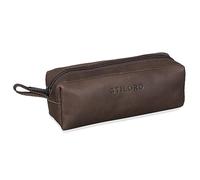 STILORD Linus Etui Leder Vintage Herren Damen Stifteetui Lederetui Federmappe quadratisch Stiftetasche echtes Rindsleder Farbe:matt - Dunkelbraun