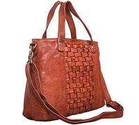 STILORD 'Mara' Elegante Handtasche geflochtenes Leder mit abnehmbaren Schulterriemen Shopper Tasche Abendtasche Ausgehtasche für Damen Echtleder mittel-groß, Farbe:cognac - used