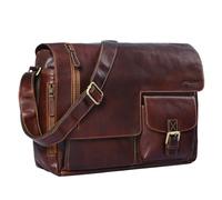 STILORD 'Mika' Ledertasche Vintage braun Herren Damen Uni Büro Arbeit große Umhängetasche Aktentasche für DIN A4 Aktenordner Laptoptasche 15.6 Zoll Echtleder, Farbe:cognac - dunkelbraun