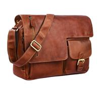 STILORD 'Mika' Ledertasche Vintage braun Herren Damen Uni Büro Arbeit große Umhängetasche Aktentasche für DIN A4 Aktenordner Laptoptasche 15.6 Zoll Echtleder, Farbe:cognac - braun