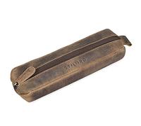 STILORD 'Quinn' Leder Federmäppchen rund Vintage Lederetui Stifte Rolle rundes Federmappe groß Stiftemappe Damen Herren Faulenzer Echtleder, Farbe:mittel - braun