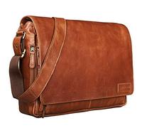 STILORD Rick Schultertasche Leder für 15,6 Zoll Laptop Umhängetasche Aktentasche Bürotasche Unitasche Büffel-Leder Farbe:Cognac - Hellbraun