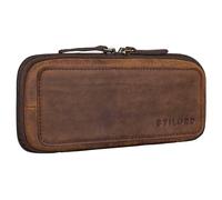 STILORD 'Scotty' Leder Etui Vintage mit Reißverschluss Hardcase Große Federmappe Herren Federmäppchen Damen Stifte-mappe Office Pencil Case Retro Federschachtel Echtleder, Farbe:Zamora - braun