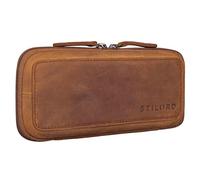 STILORD 'Scotty' Leder Etui Vintage mit Reißverschluss Hardcase Große Federmappe Herren Federmäppchen Damen Stifte-mappe Office Pencil Case Retro Federschachtel Echtleder, Farbe:tan - Dunkelbraun
