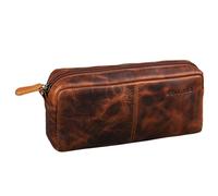 STILORD 'Spencer' Leder Federmappe Vintage mit Reißverschluss Kosmetiktasche Organizer Stiftemappe Schlamperrolle Schlampermäppchen Etui Echtes Leder, Farbe:Kara - Cognac