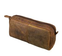 STILORD 'Spencer' Leder Federmappe Vintage mit Reißverschluss Kosmetiktasche Organizer Stiftemappe Schlamperrolle Schlampermäppchen Etui Echtes Leder, Farbe:mittel - braun