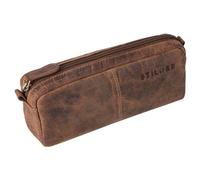 STILORD 'Spencer' Leder Federmappe Vintage mit Reißverschluss Kosmetiktasche Organizer Stiftemappe Schlamperrolle Schlampermäppchen Etui Echtes Leder, Farbe:Calais - braun
