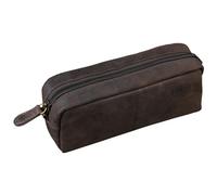 STILORD 'Spencer' Leder Federmappe Vintage mit Reißverschluss Kosmetiktasche Organizer Stiftemappe Schlamperrolle Schlampermäppchen Etui Echtes Leder, Farbe:dunkel - braun