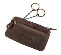 STILORD 'Theo' Schlüsseletui Leder Vintage Münzbörse Herren 2 Reißverschluss Fächer Schlüsseltasche Slim Minibörse mit Schlüssel-Ring RFID Blocker, Farbe:mittel - braun