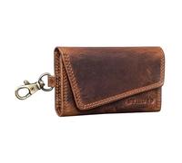 STILORD 'Tinus' Schlüsseletui mit Karabinerhaken Leder Vintage Kartenetui Lederetui mit Kartenfach RFID Schlüssel Organizer Schlüsselanhänger aus Echtleder, Farbe:Kara - Cognac