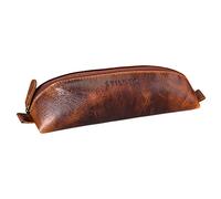 STILORD 'Willem' Stiftetasche Leder für Herren Damen Lederetui Vintage Etui Stifte rund Faulenzer Mäppchen Schlamper Brillenetui, Farbe:Kara - Cognac