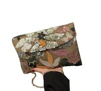 Stilvolle bestickte Pailletten-Stroh-Clutches Tasche, natürlich gewebt, Abend-Geldbörse, Accessoire, stilvolle gewebte Reise-Strandtasche, braun, Medium