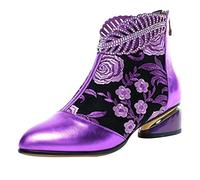 Stilvolle Damen Stiefeletten mit Stickerei Reißverschluss für Elegante High Heel Absatzmode Bequeme Freizeitschuhe (Purple, 38)