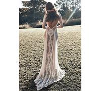 Stilvolle Einfachheit Brautkleid - Vintage Lace Backless Boho Beach Brautkleider Langarm Nude Futter Country Bohemian Hippie Gypsy Bride Dress