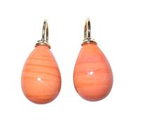 Stilvolle lachs-farbene Glas-Ohrringe Ohr-Hänger Tropfen-Ohrringe Bügel aus Sterling-Silber vergoldet klassisch Handarbeit Designer Heide Heinzendorff