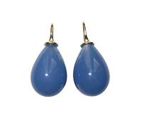 Stilvolle mittel-blaue Glas-Ohrringe Ohr-Hänger Tropfen-Ohrringe Bügel aus Sterling-Silber vergoldet klassisch elegant Handarbeit Heide Heinzendorff