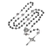 Stilvolle schwarze Onyx-Perlen-Halskette mit Kreuz-Anhänger, symbolisiert Glauben und Stärke, Obsidian-Kette, One Size, Wie beschrieben, Wie beschrieben