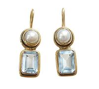 Stilvolle Topas-Ohrringe Topaz blau echte Süßwasser-Perle Hänger Haken verschließbar Silber vergoldet Retro Vintage Unikat Handarbeit aus Italien